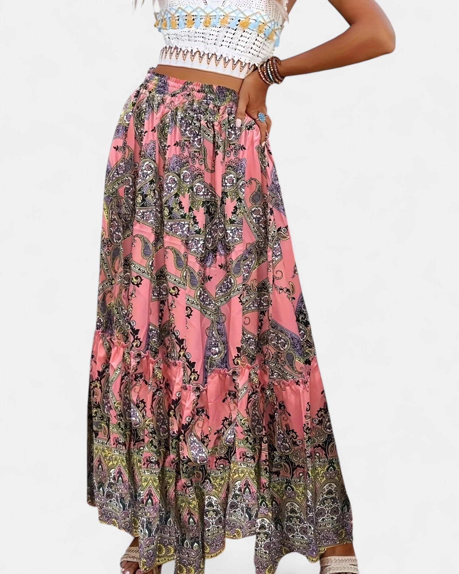 Jasmine – Boho Chic A - Line Skirt with Elastic Waist - Skirts - Boho Style
