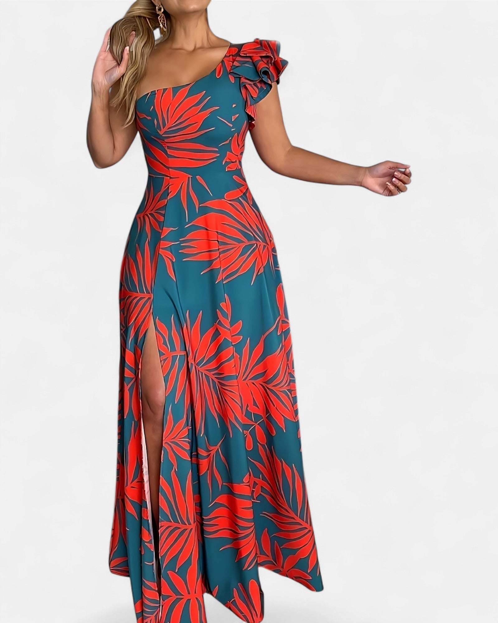 Juniper – Chic One - Shoulder Geometric Boho Dress with Ruffles - Dresses - Boho Style