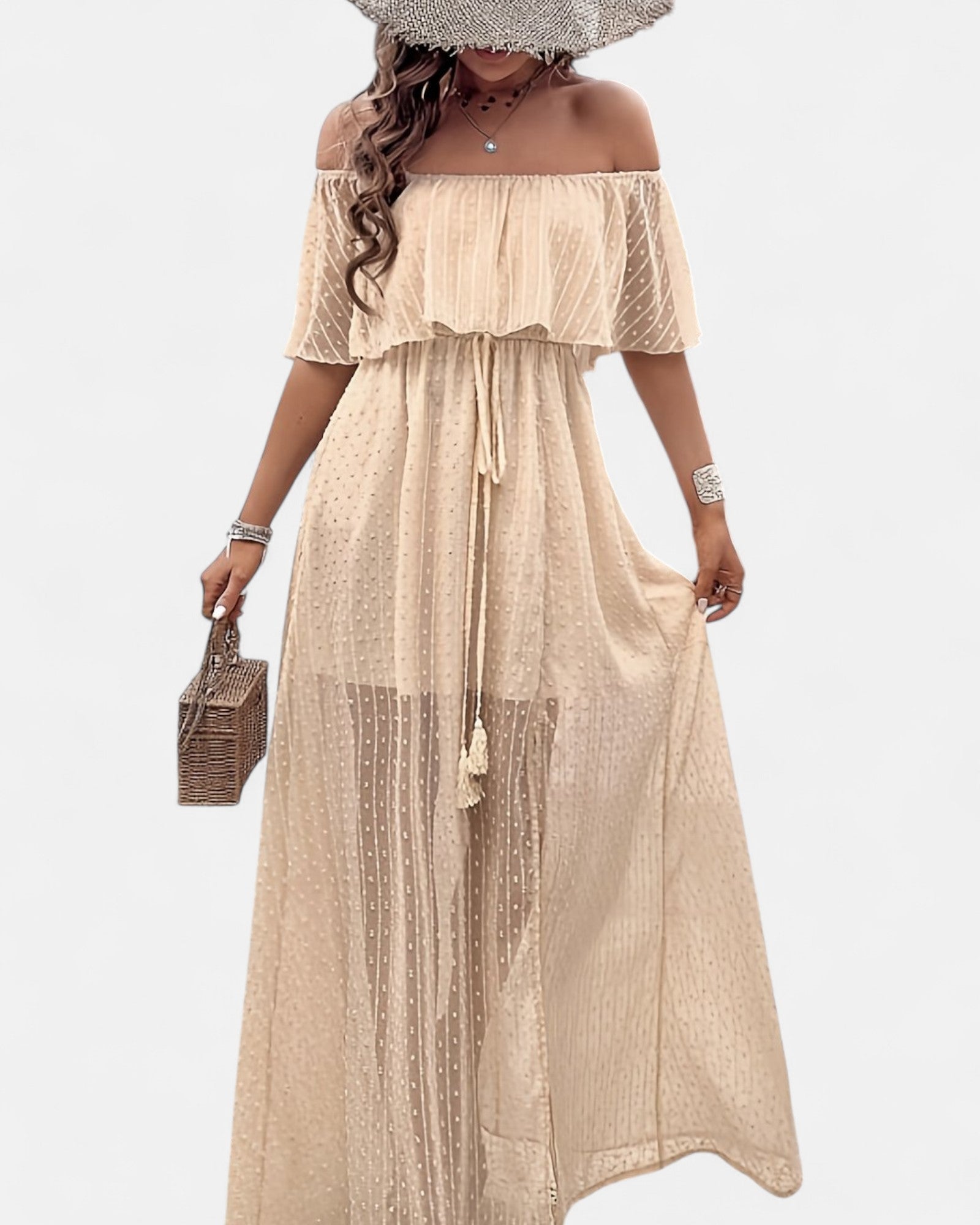 Lily – Boho Off - Shoulder A - Line Maxi Dress with Tassels - Dress - Boho Style