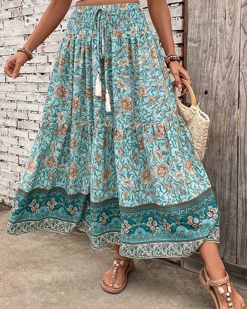 Lily – Effortless Floral Print Ruffle Hem Skirt for Summer - Skirt - Boho Style