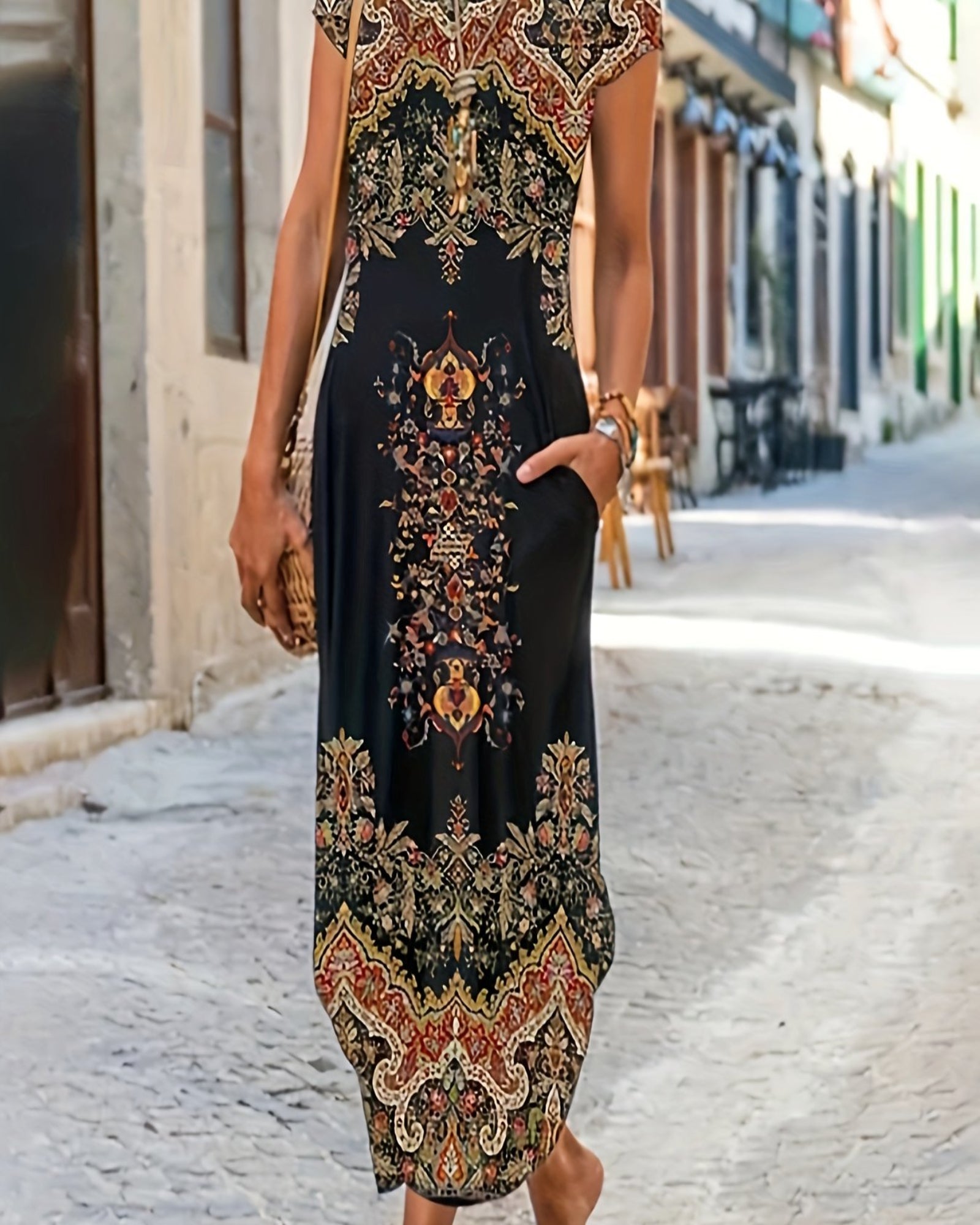 Lily – Geometric Print Cotton Boho Maxi Dress - Dress - Boho Style