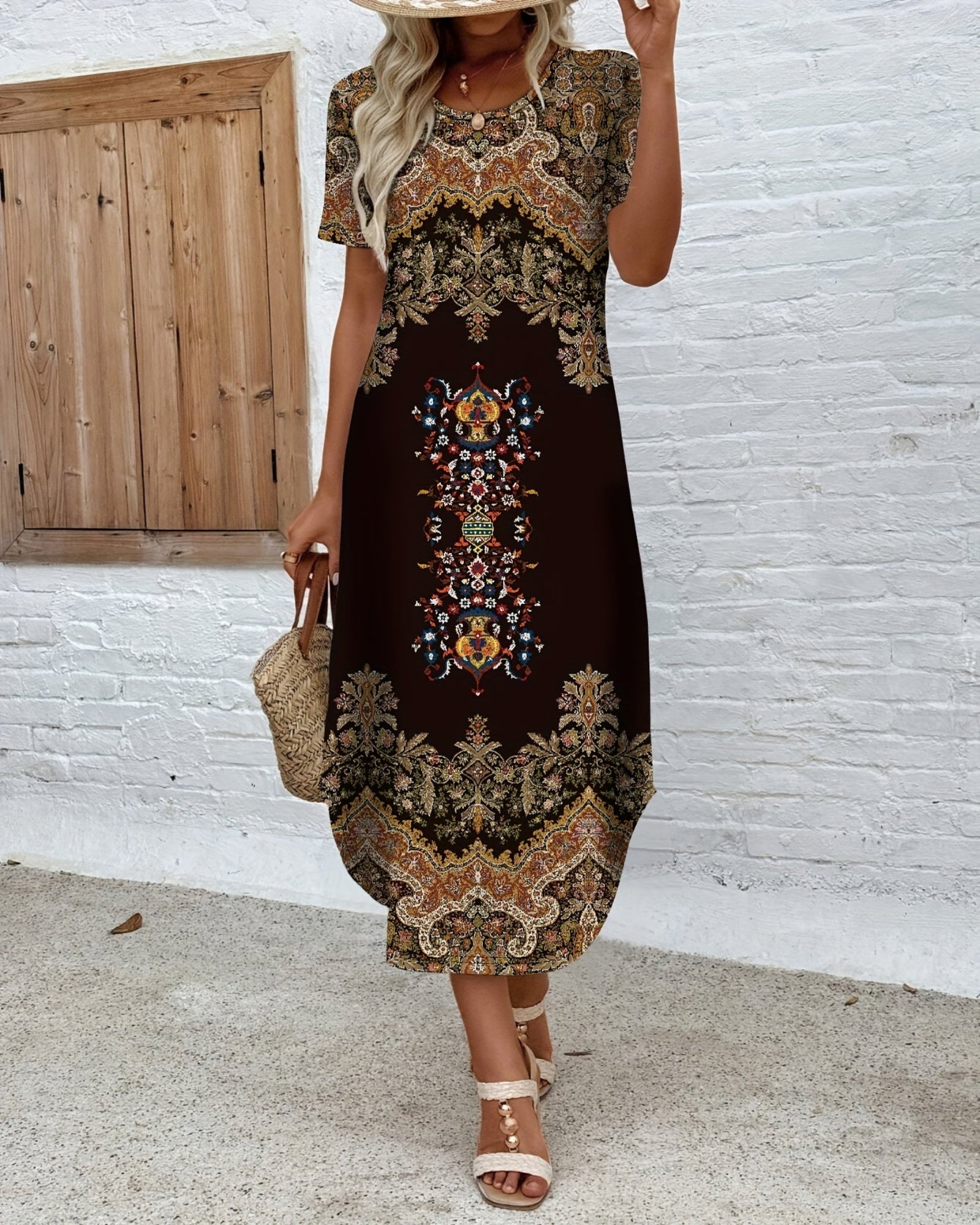 Lily – Geometric Print Cotton Boho Maxi Dress - Dress - Boho Style