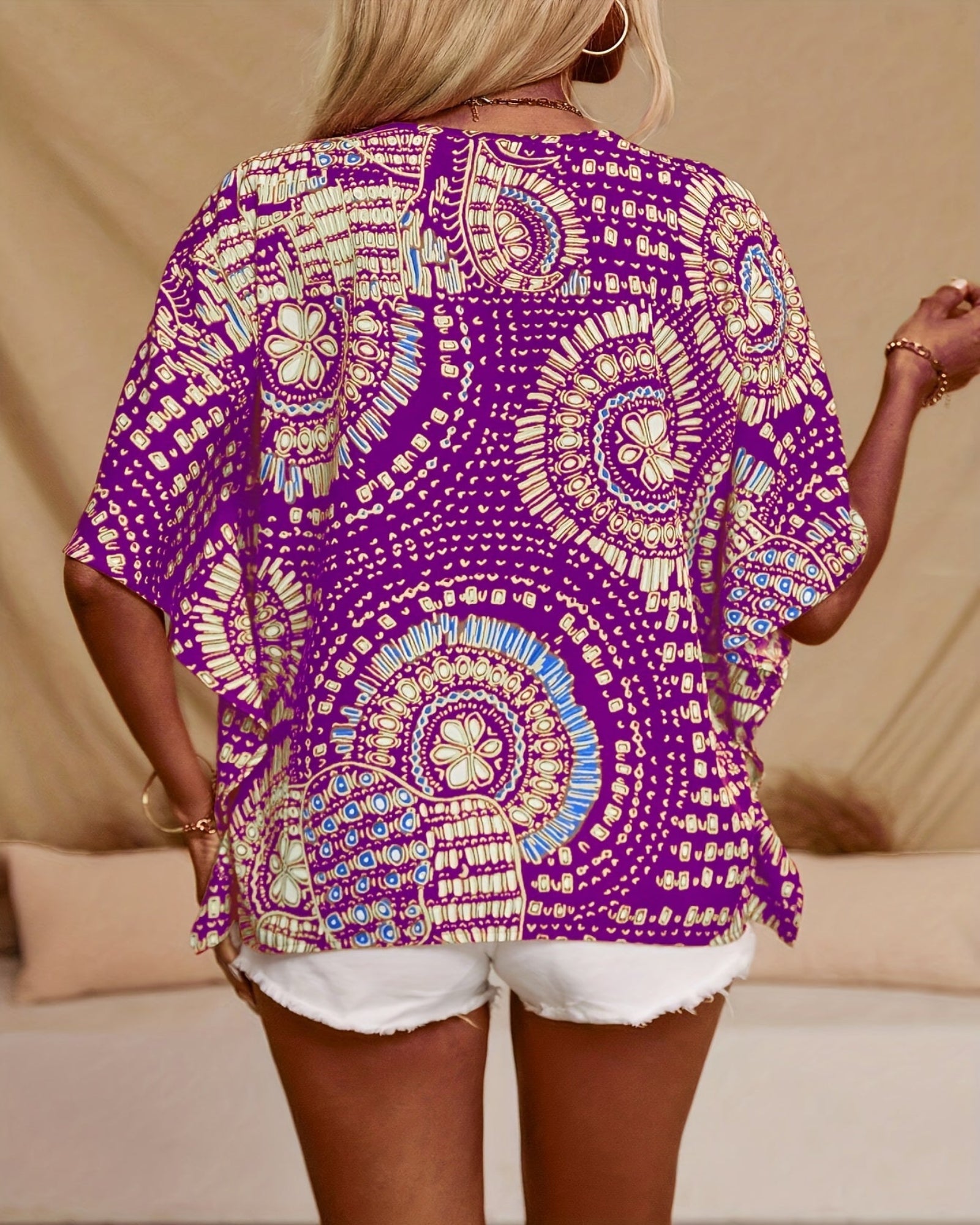 Lucy – Plus Size Cotton Boho V - Neck Batwing Blouse - Blouse - Boho Style