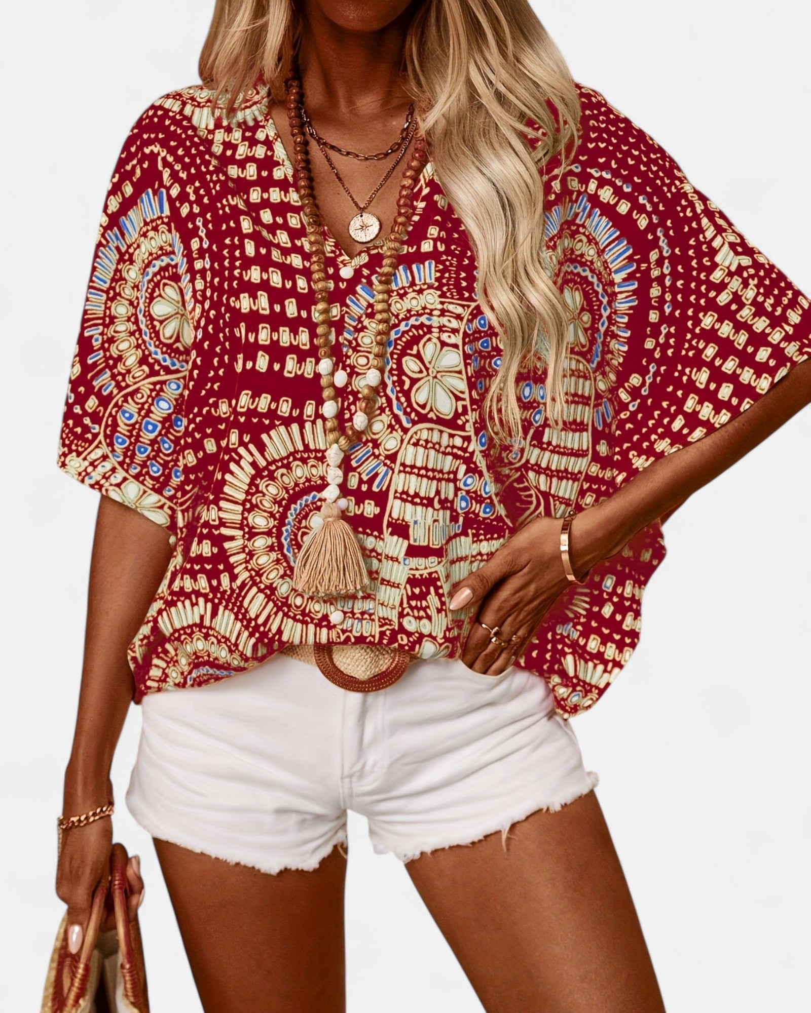 Lucy – Plus Size Cotton Boho V - Neck Batwing Blouse - Blouse - Boho Style