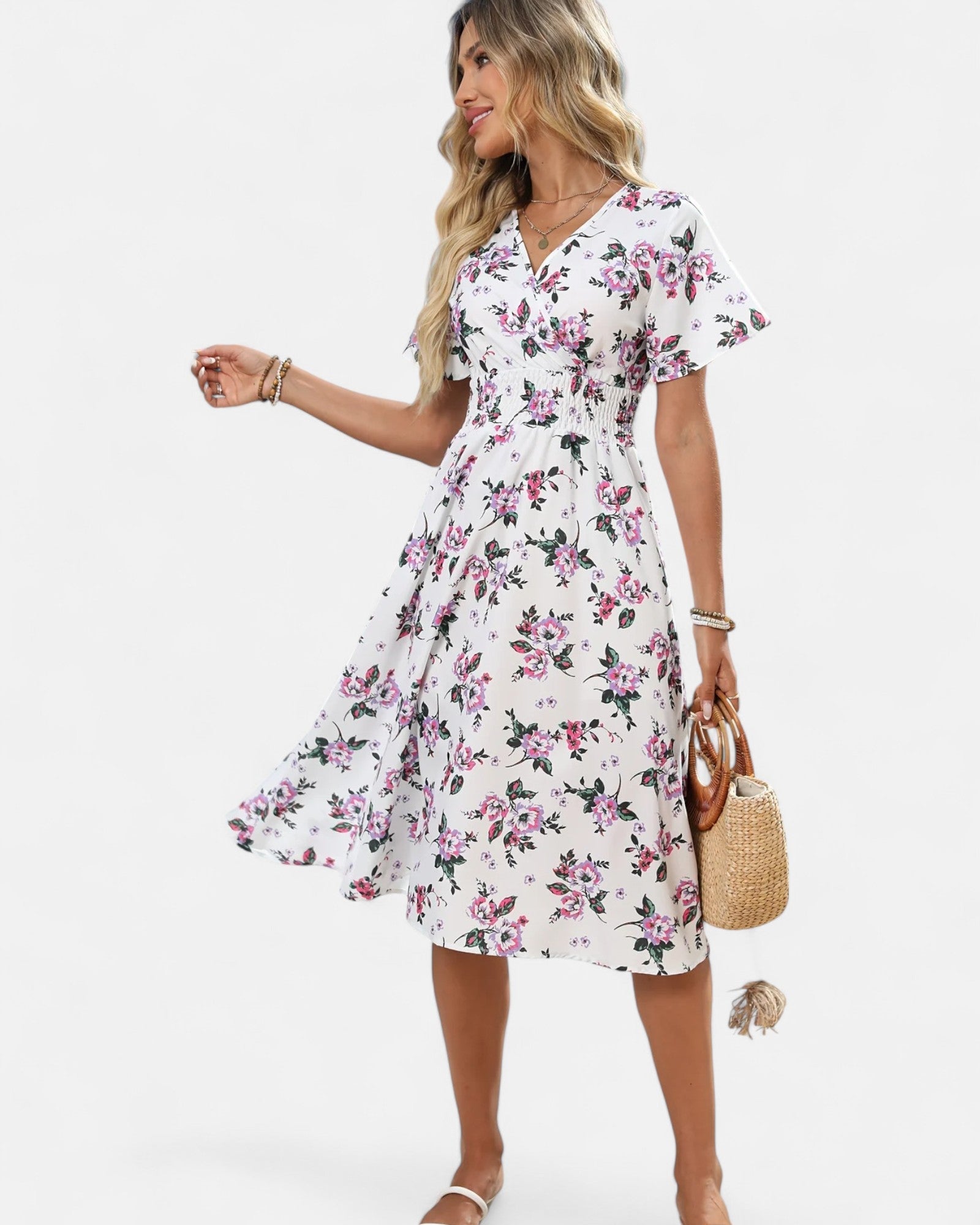 Lumielle – Lightweight Boho Floral V - Neck Dress - Dresses - Boho Style
