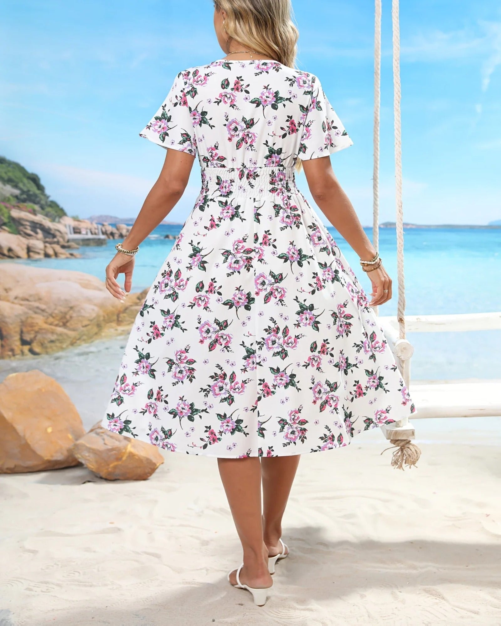 Lumielle – Lightweight Boho Floral V - Neck Dress - Dresses - Boho Style