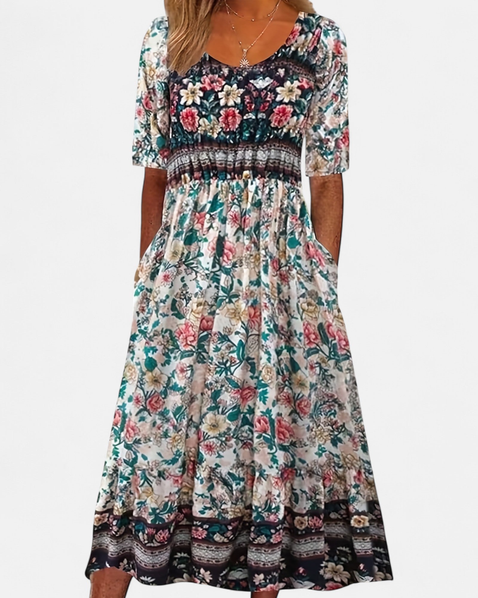 Mabel – Effortlessly Chic Boho Paisley Dress - Boho Style - Rose Red - S - 