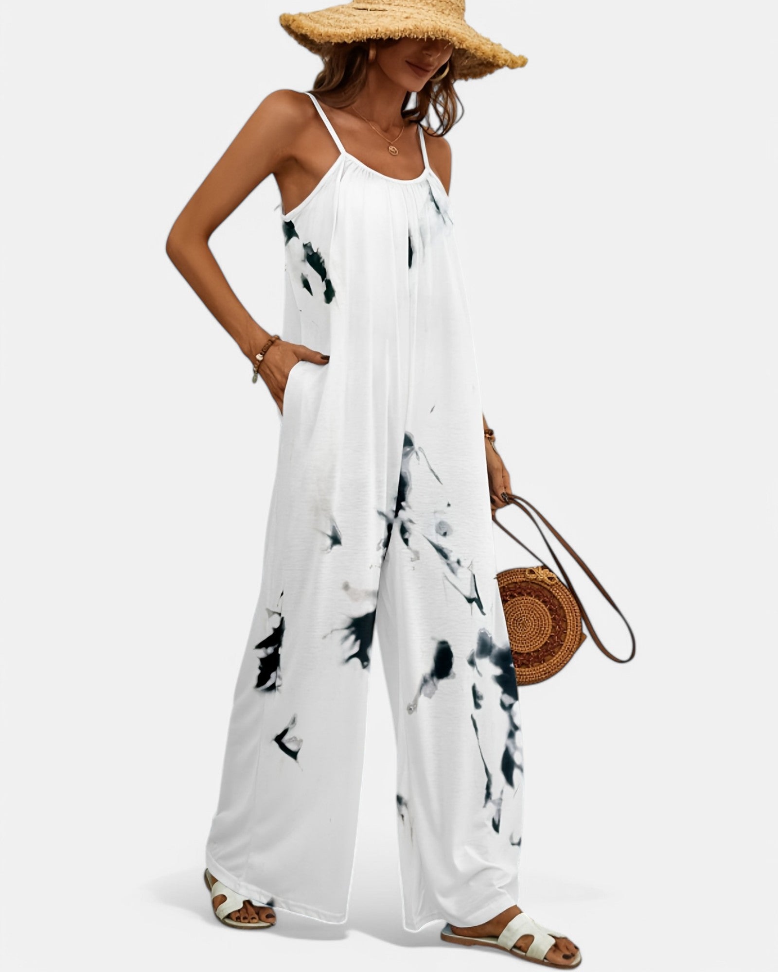 Megan – Boho Ink Print Wide Leg Jumpsuit - Jumpsuit - Boho Style