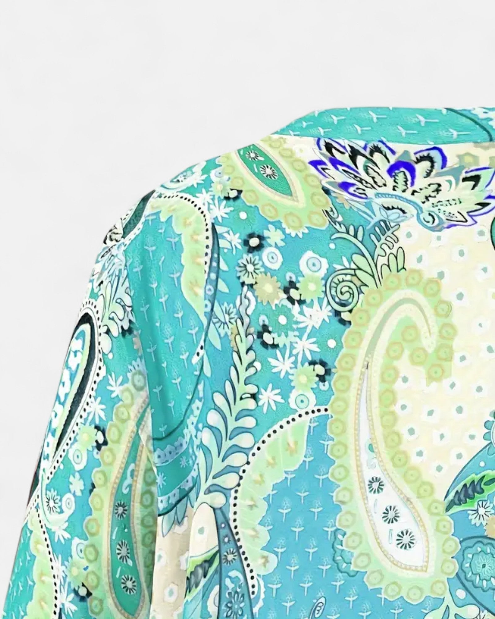 Megan – Plus - Size Boho Floral Tunic with Button Detail - Boho Style - Cyan - 0XL - 