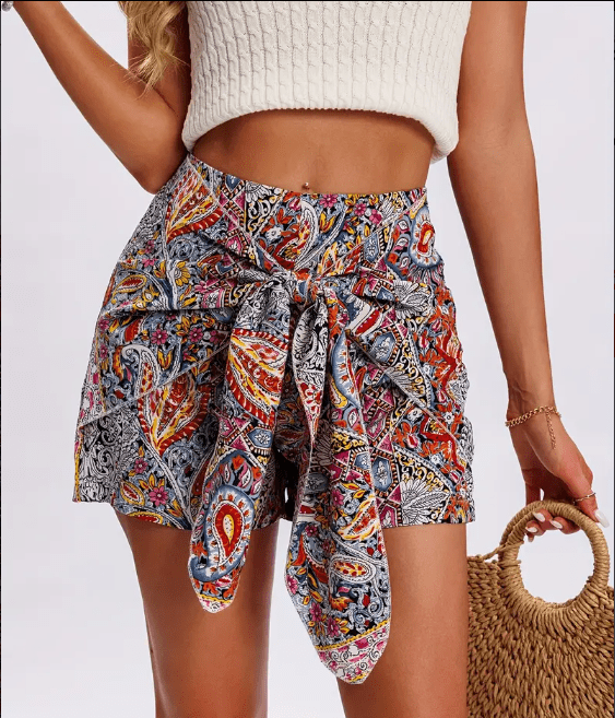 Megan – Vibrant Boho Paisley Skort - Boho Style - Burgundy and Black - S - 