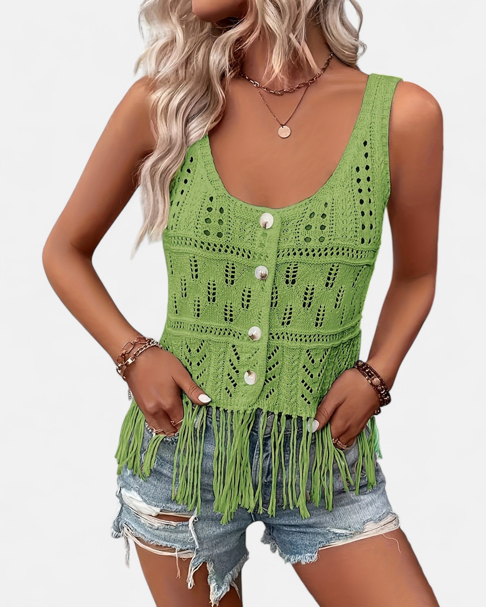 Nellie – Boho Knit Cami Top with Tassels - Cami Top - Boho Style