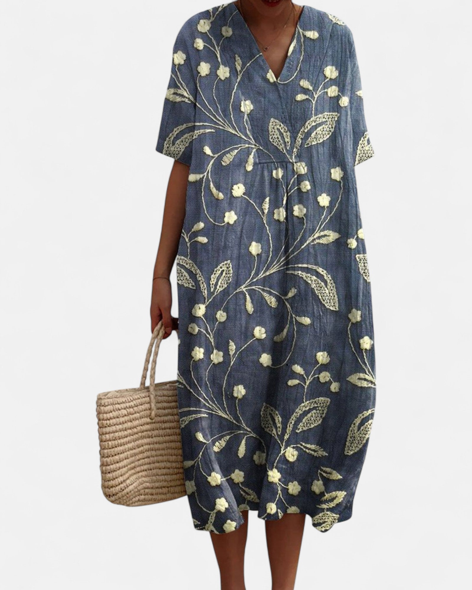 Nerys – Boho Vintage Floral Midi Dress - Dresses - Boho Style