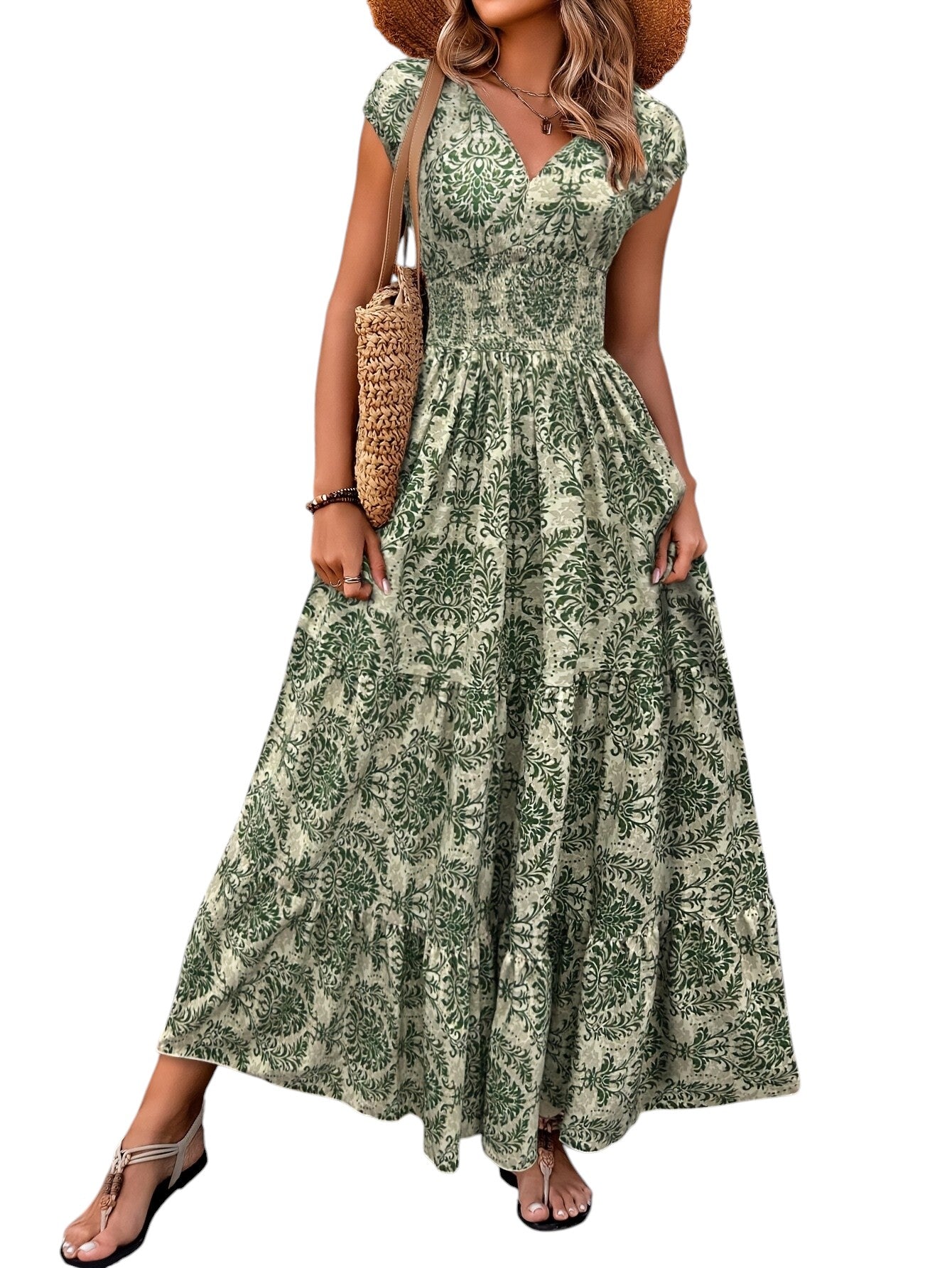Nevaeh – Boho Printed Patchwork V - Neck Maxi Dress - Dress - Boho Style