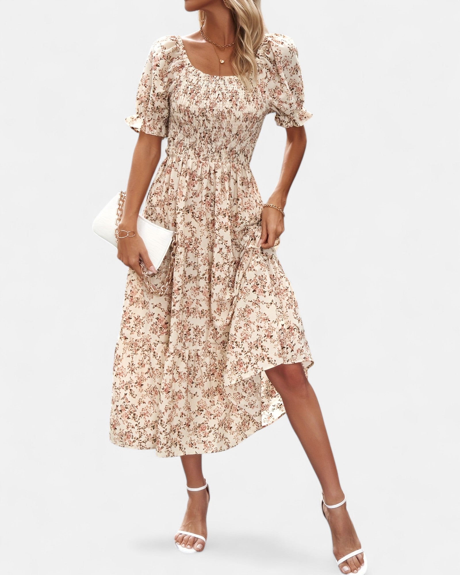 Nevaeh – Lightweight Boho Midi Dress with Puff Sleeves - Dresses - Boho Style