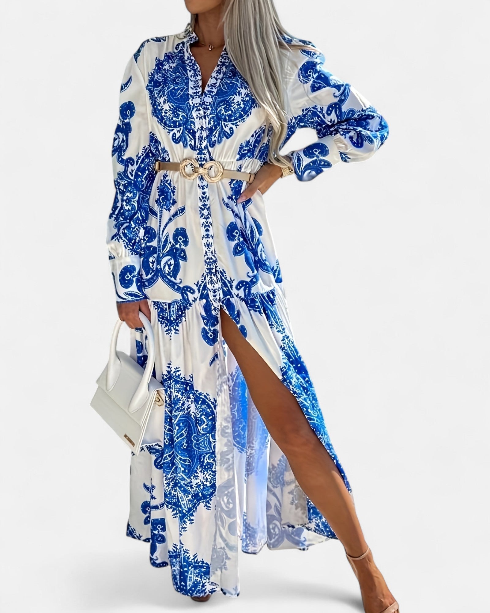 Noelia – Bohemian Maxi Dress with V - Neck & Lantern Sleeves - Dress - Boho Style