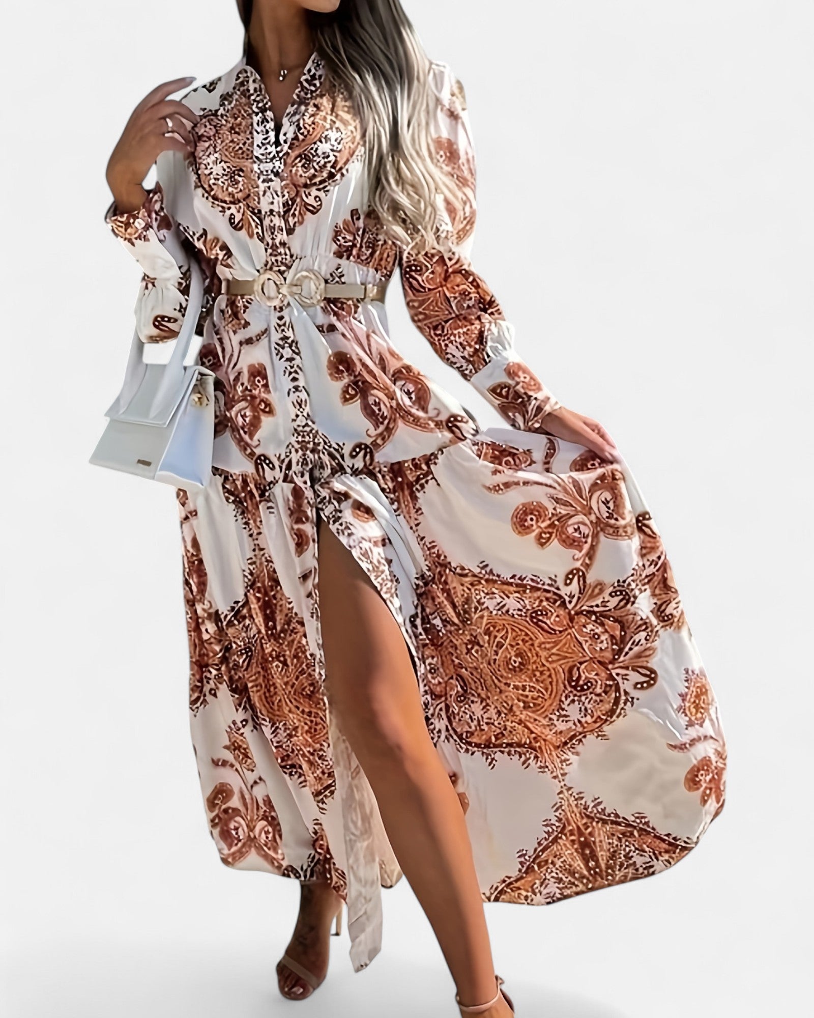 Noelia – Bohemian Maxi Dress with V - Neck & Lantern Sleeves - Dress - Boho Style