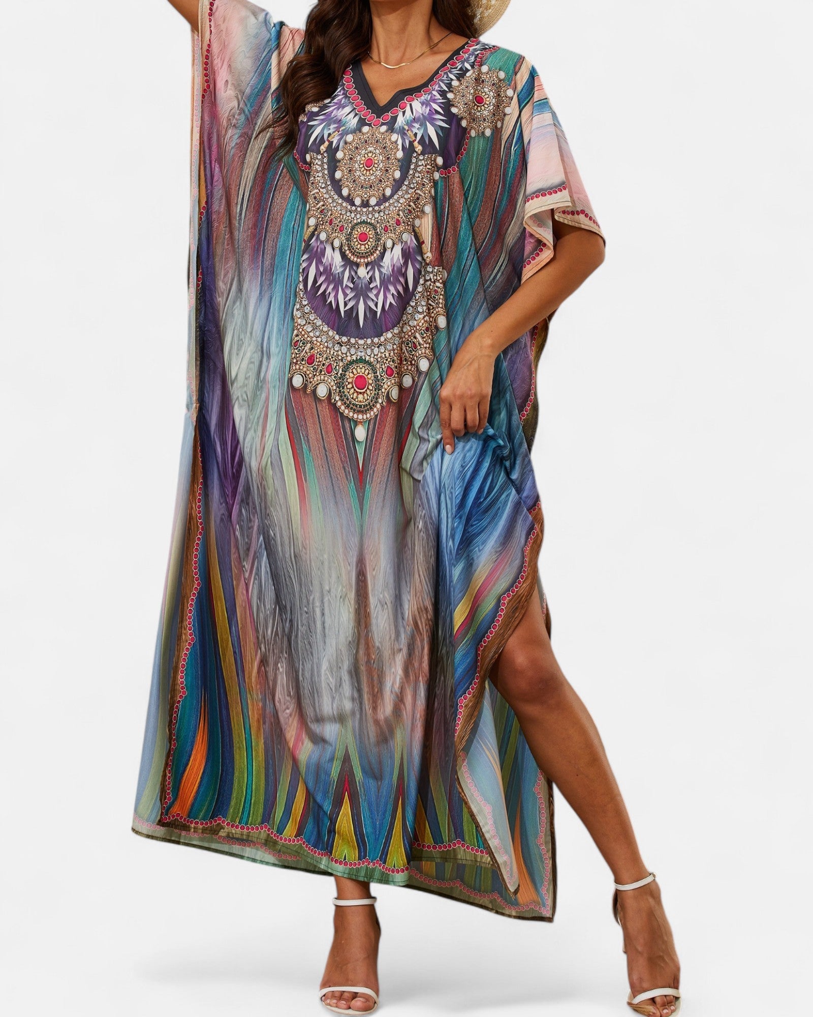 Nola – Plus Size Boho V - Neck Maxi Kaftan - Dress - Boho Style