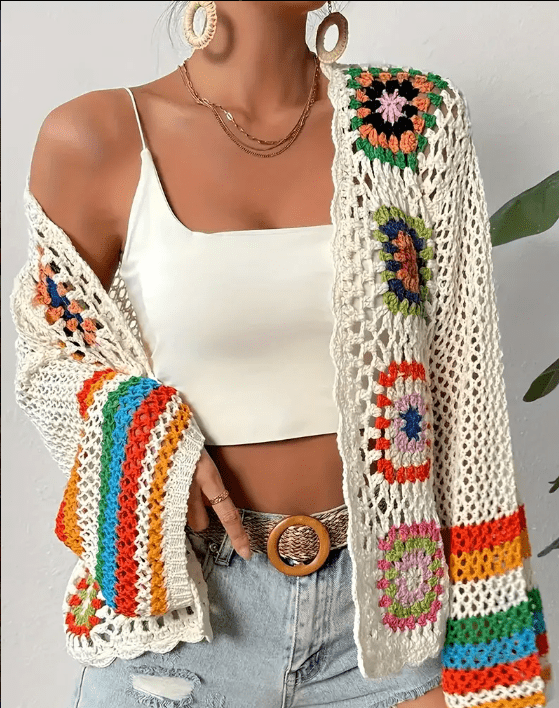 Olivia – Boho Crochet Rainbow Cardigan - Cardigan - Boho Style