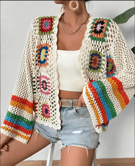 Olivia – Boho Crochet Rainbow Cardigan - Cardigan - Boho Style