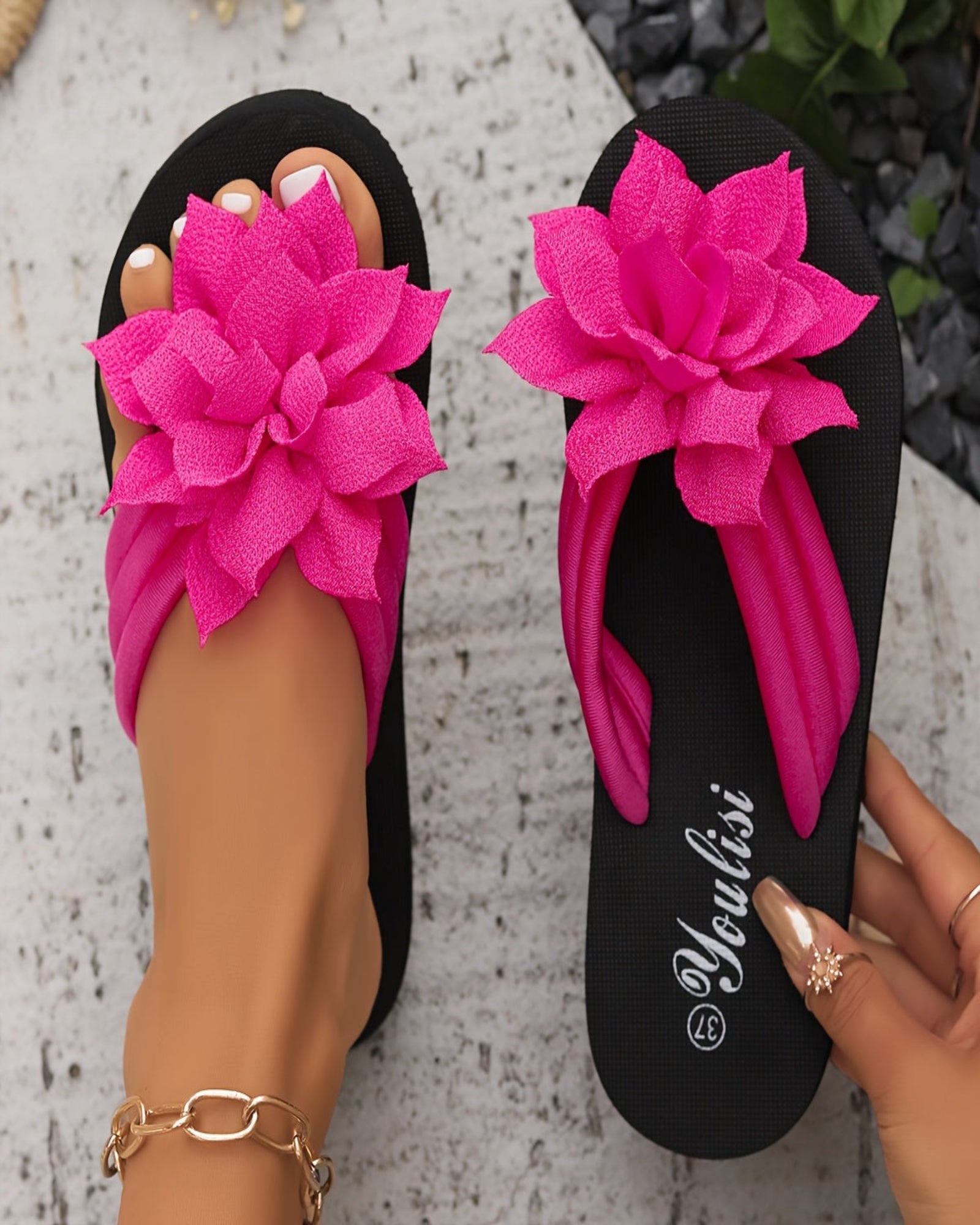 Primrose – Boho Floral Slip - On Mid Heel Flip - Flops - Flip - Flops - Boho Style