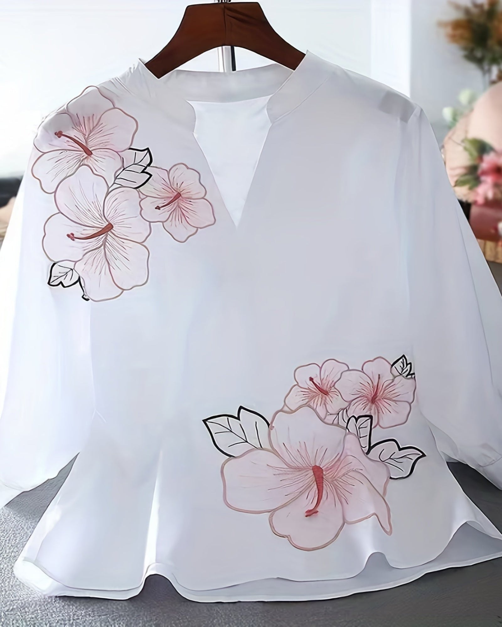 Quinn– Boho Floral V - Neck Blouse with Sheer Sleeves - Blouse - Boho Style
