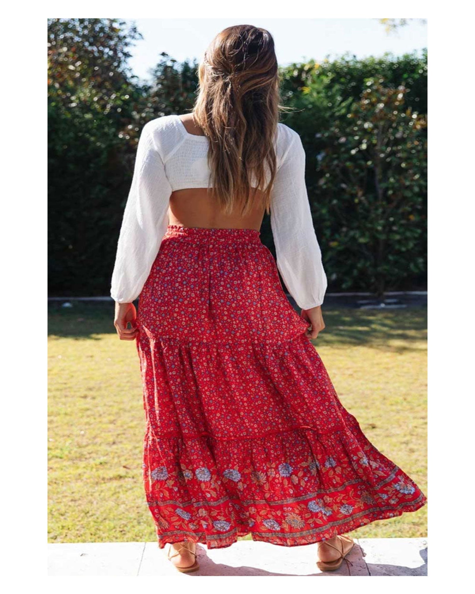 Raya – Bohemian Olive Meadow Maxi Skirt - Skirt - Boho Style