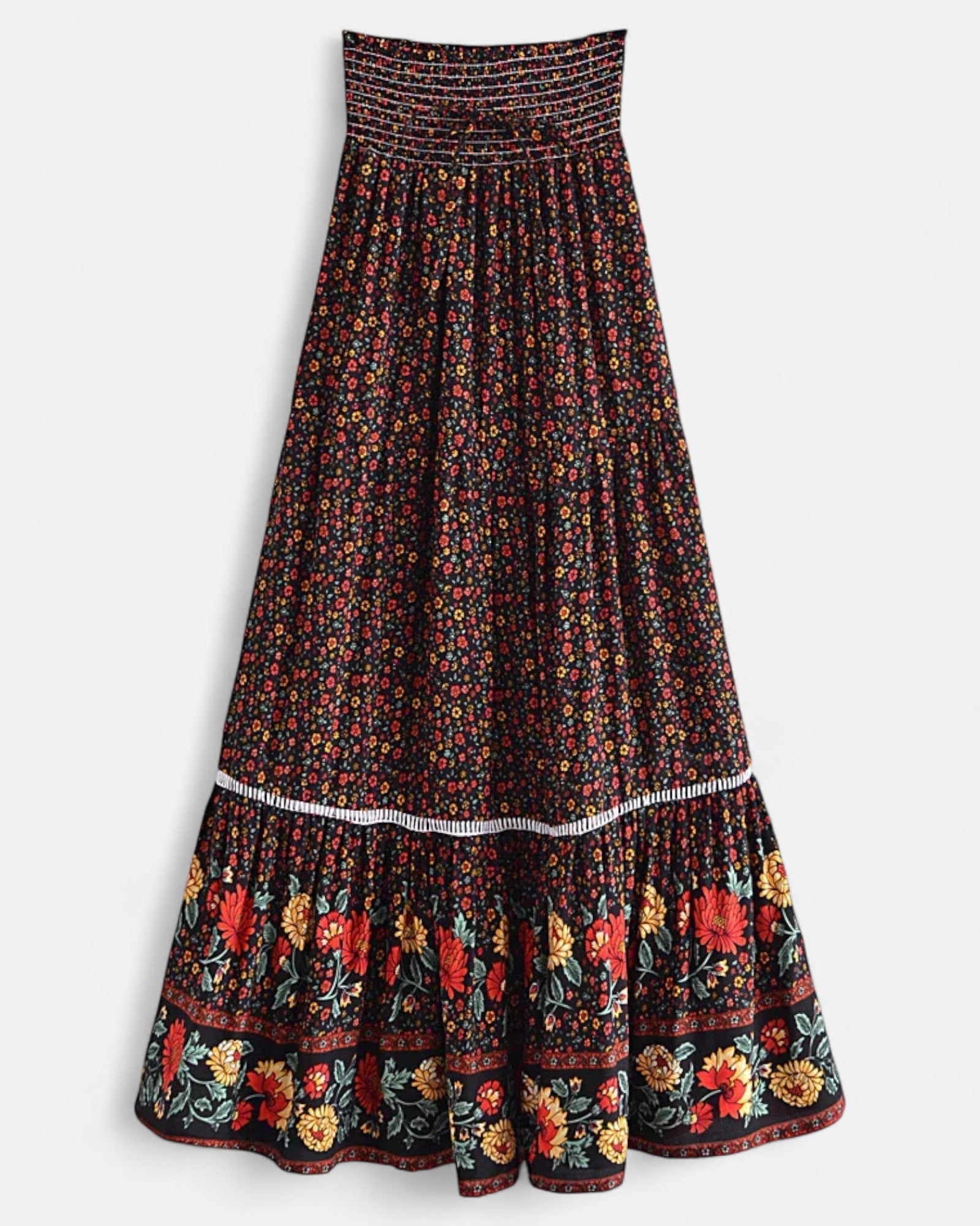 Raya – Bohemian Olive Meadow Maxi Skirt - Skirt - Boho Style