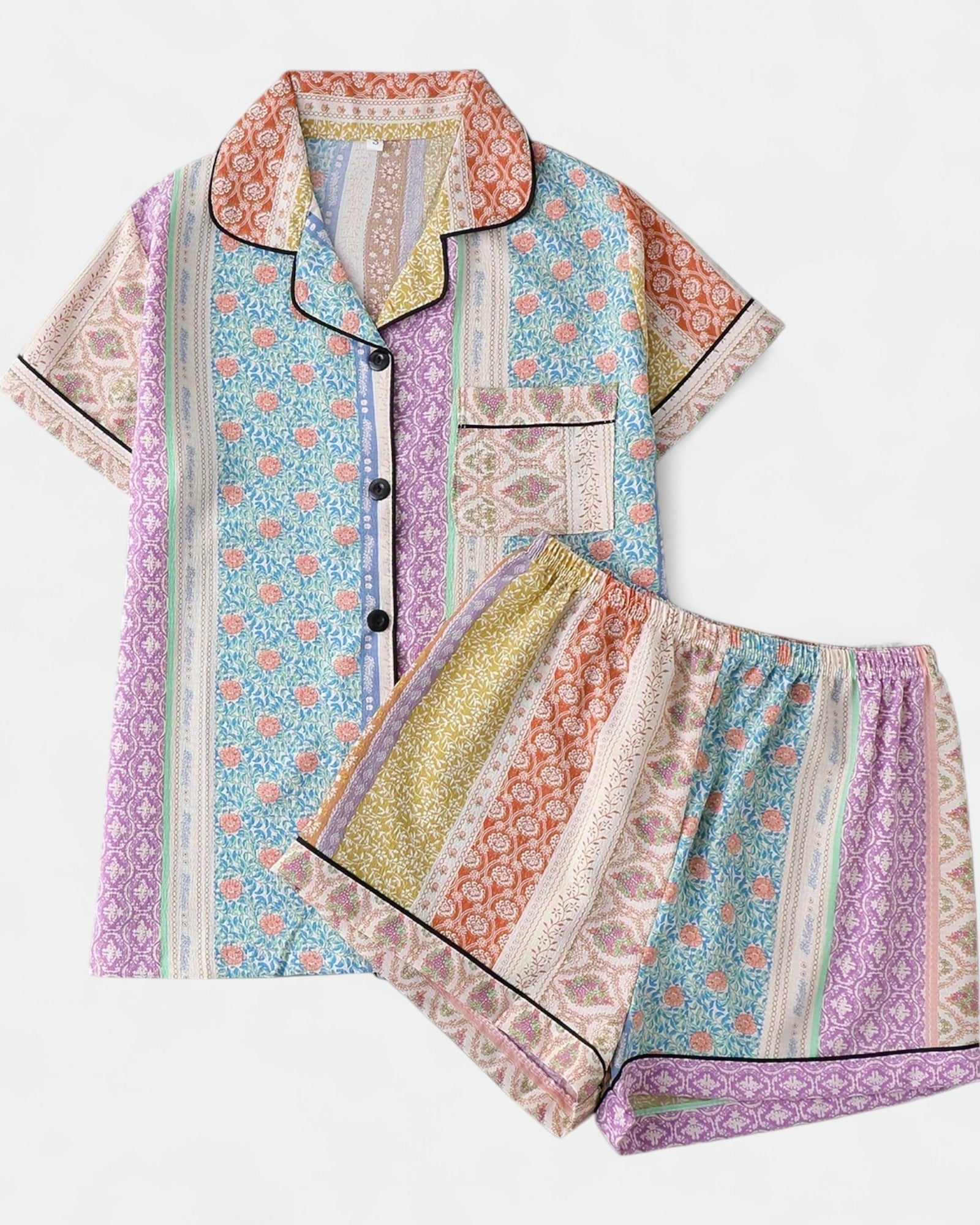 Remi – Relaxed Fit Boho Patchwork Pyjama Set - Outfit Sets - Boho Style
