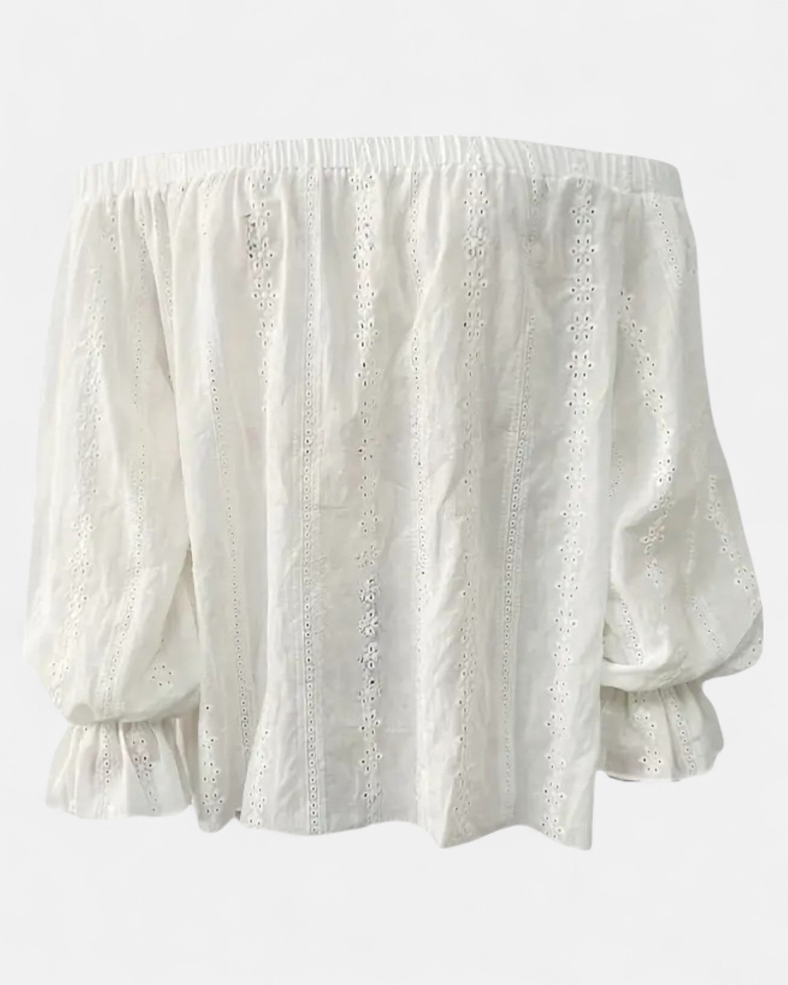 Rosalind – Boho Off - Shoulder Cotton Tee with Eyelet Detailing - Top - Boho Style