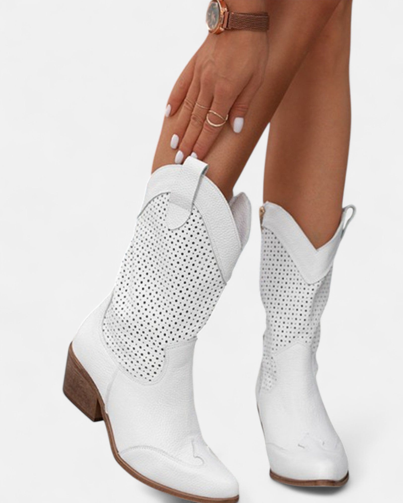 Rosie – Chic Bohemian Cowboy Boots - Boho Style - White - 2.5 - 