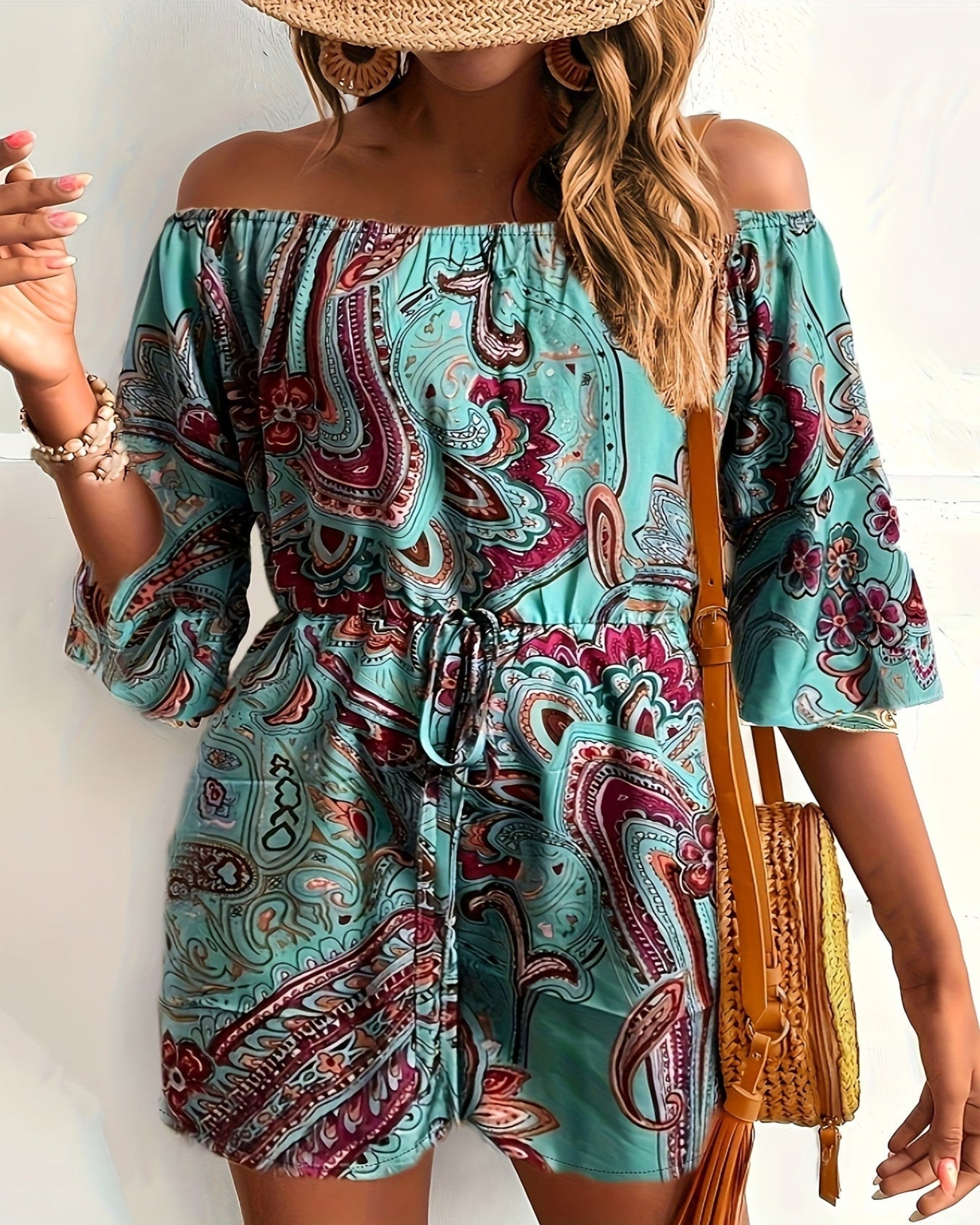Tahlia – Bohemian Off - the - Shoulder Jumpsuit - Jumpsuit - Boho Style