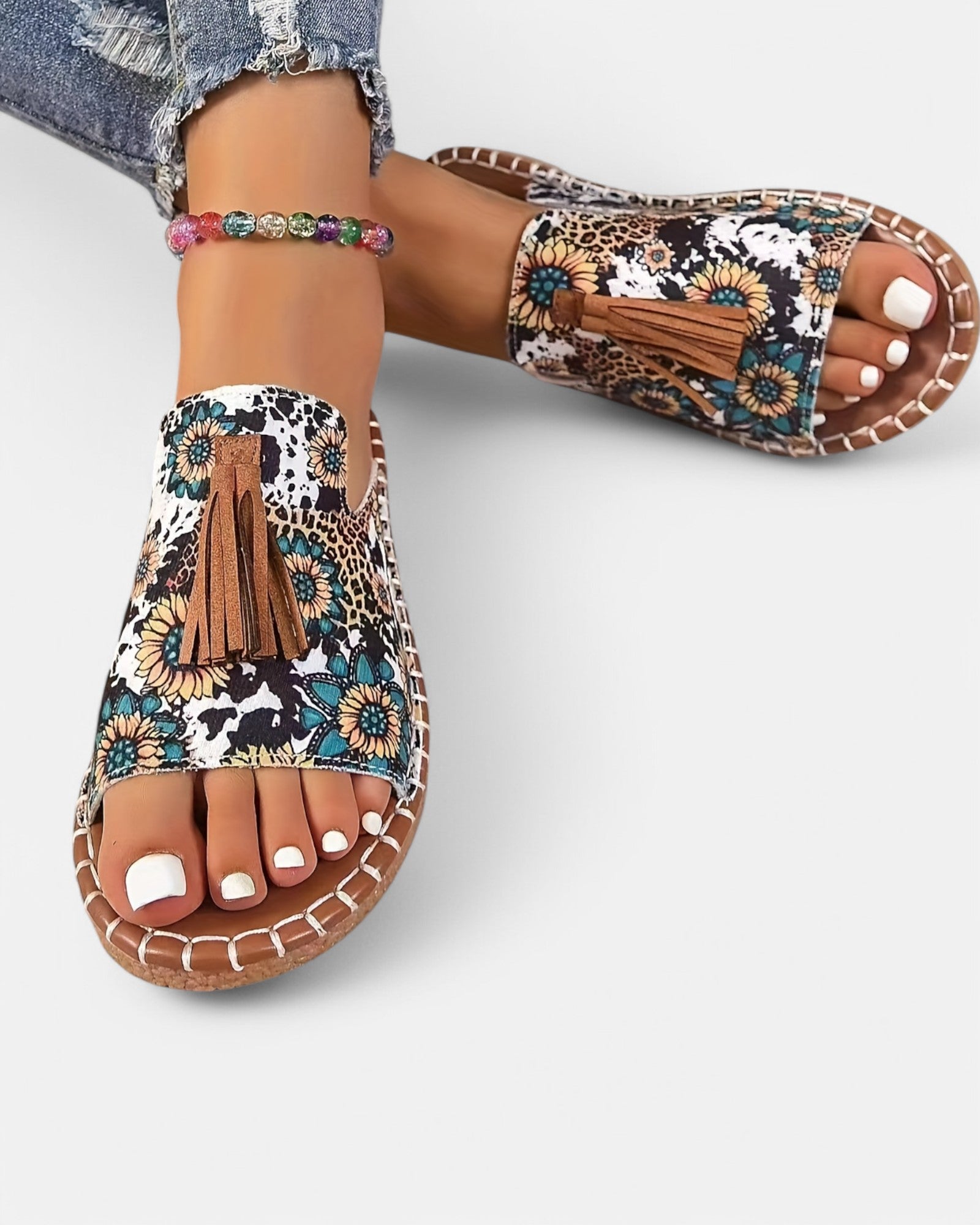 Thea – Boho Tassel Slide Sandals with Colorful Design - Sandals - Boho Style