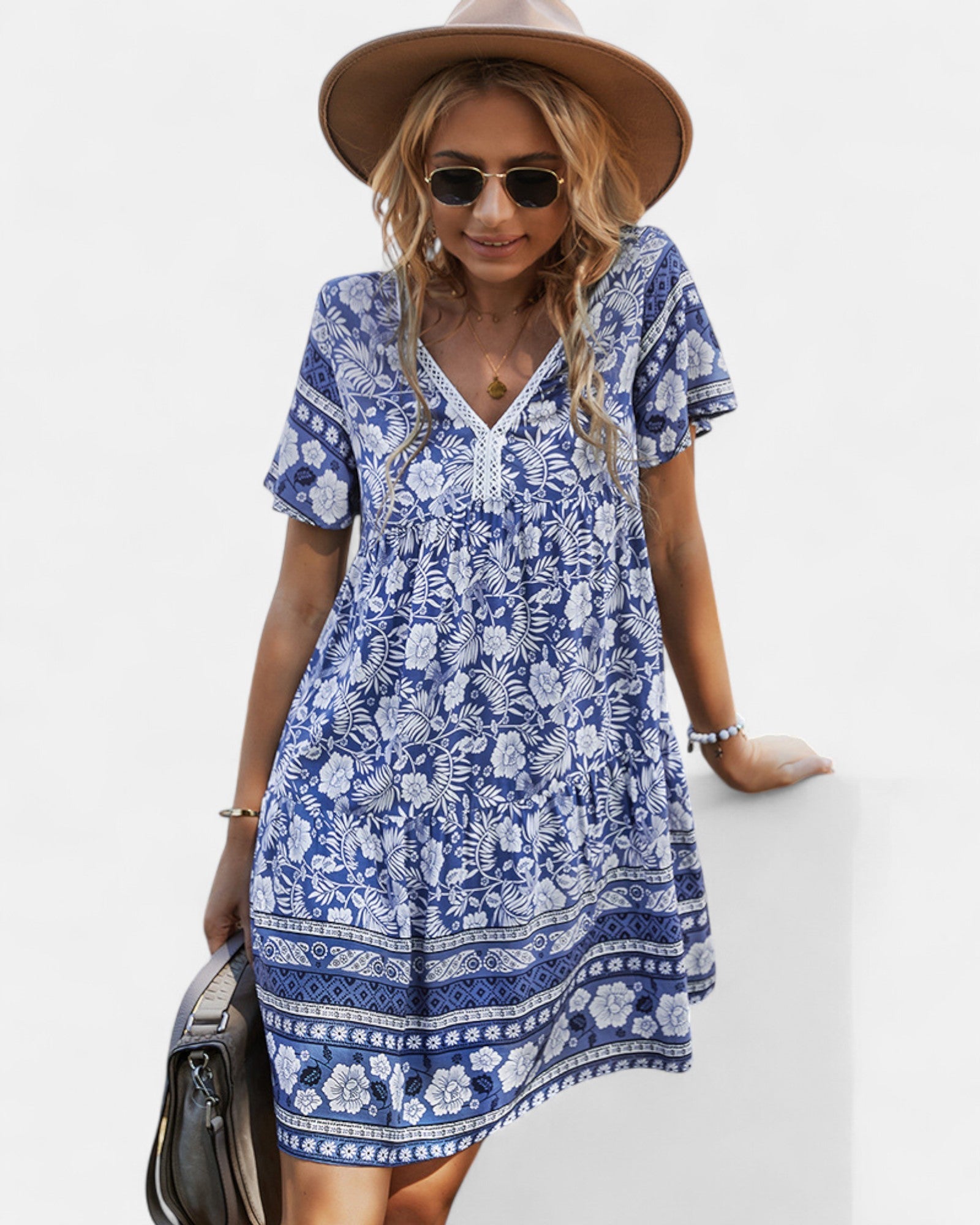 Tinsley – Relaxed Fit Boho Floral V Neck Dress - Dress - Boho Style