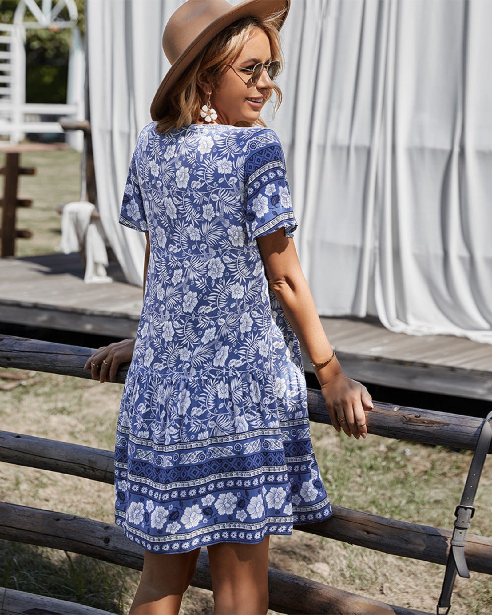 Tinsley – Relaxed Fit Boho Floral V Neck Dress - Dress - Boho Style