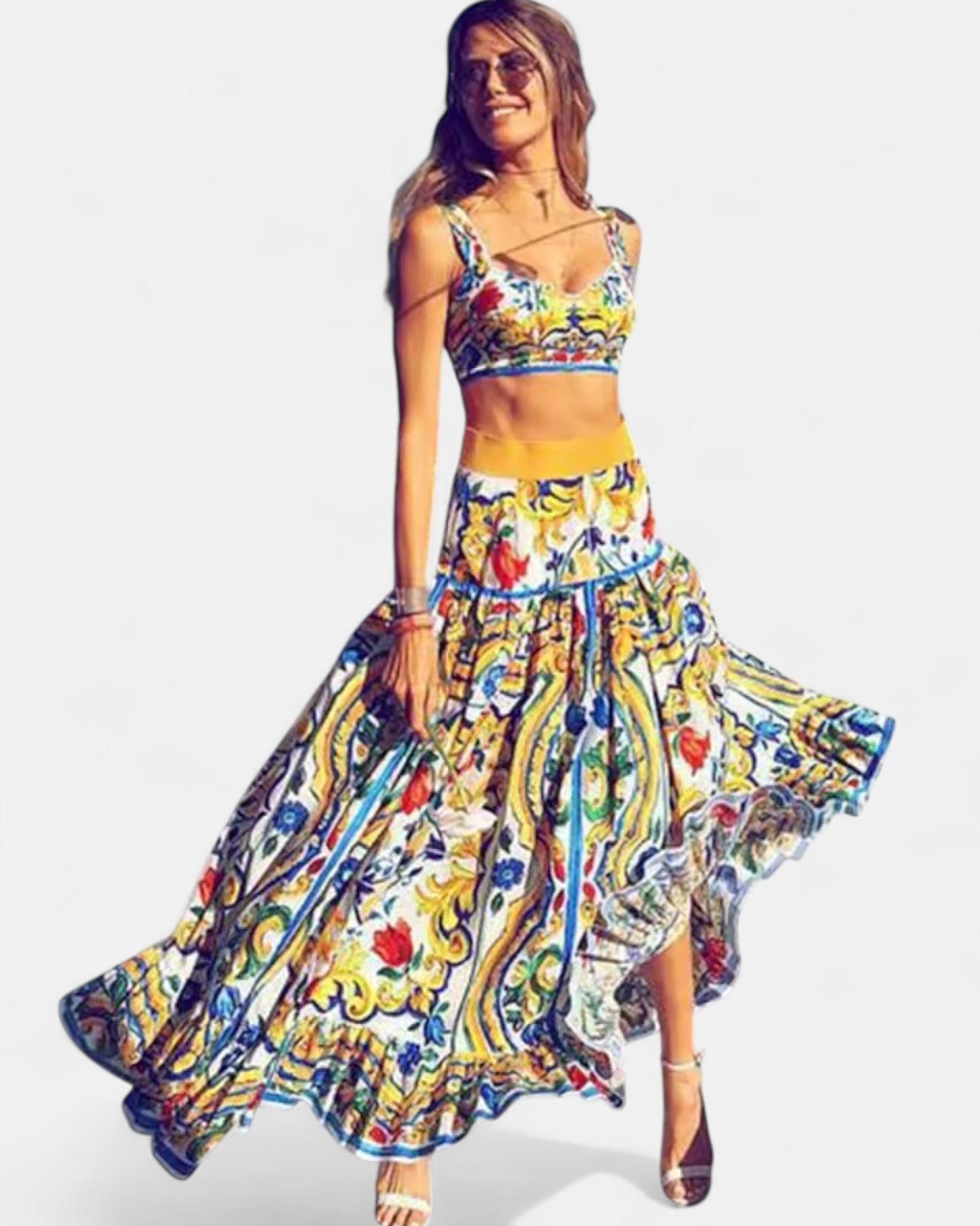 Vienna– Boho Floral A - Line Skirt & Crop Top Set - Outfit Sets - Boho Style