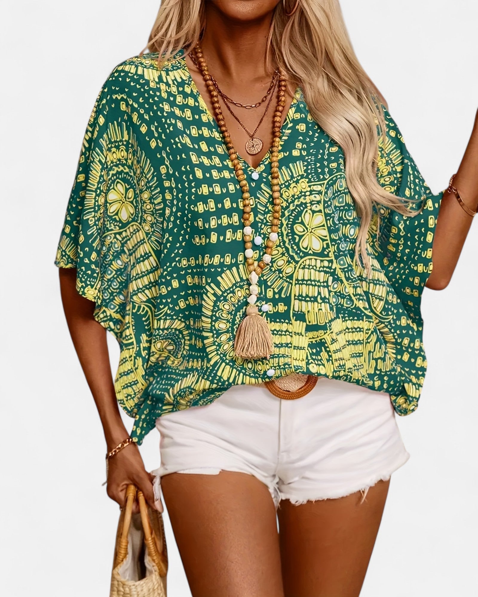 Zadie– Oversized Cotton V - Neck Boho Blouse for Curves - Blouse - Boho Style