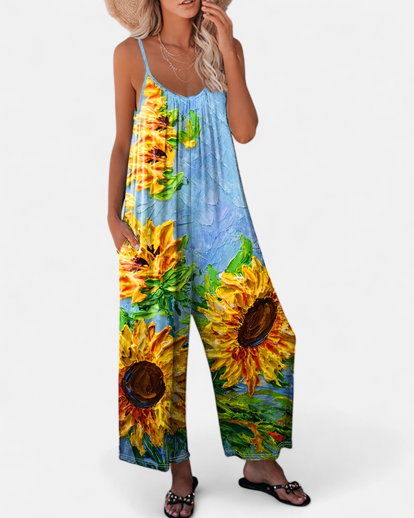 Zaylee – Bohemian Floral Wide - Leg Jumpsuit with Pockets - Jumpsuit - Boho Style
