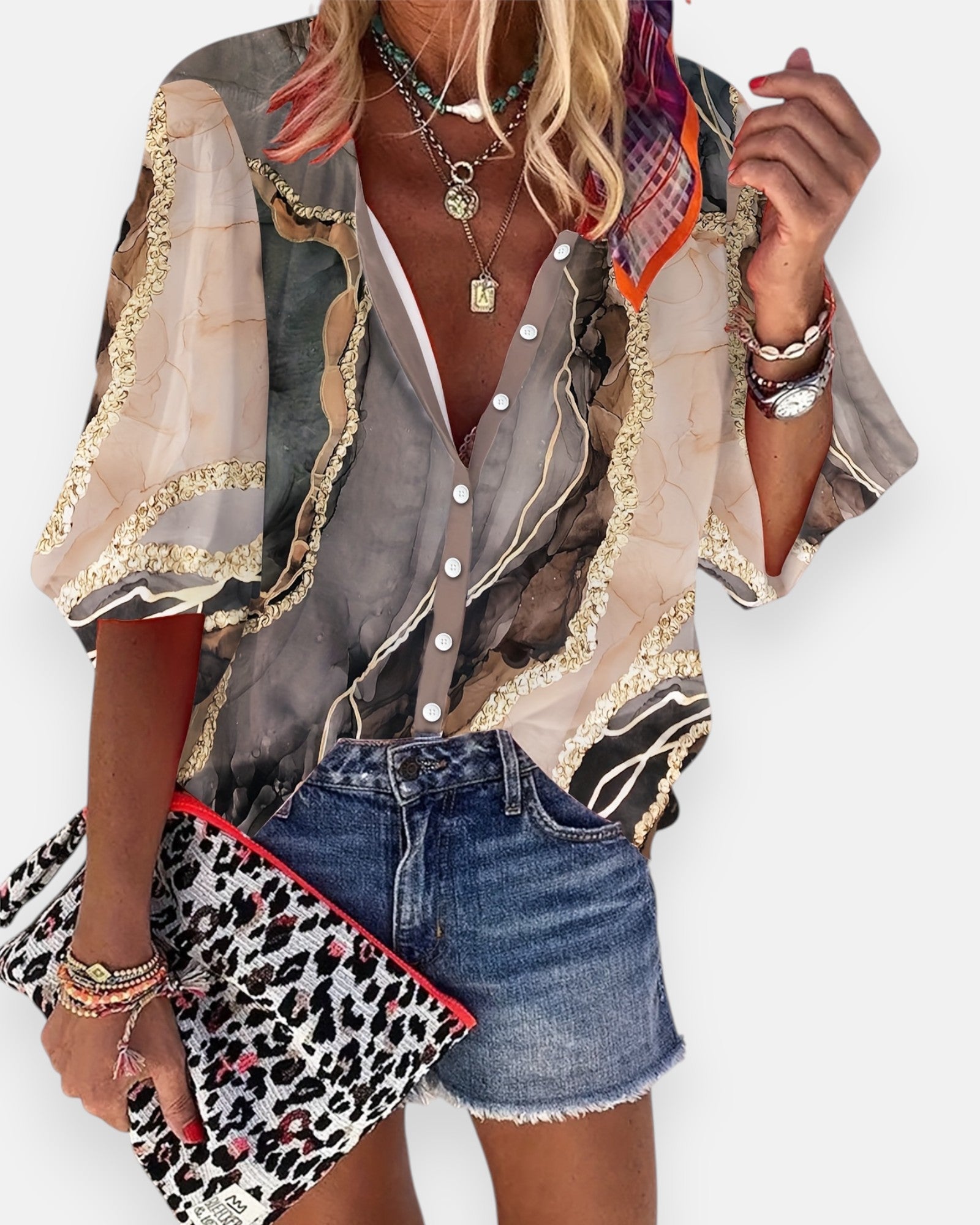 Zephyra – Relaxed Vintage Boho Blouse with 3/4 Sleeves - Blouse - Boho Style