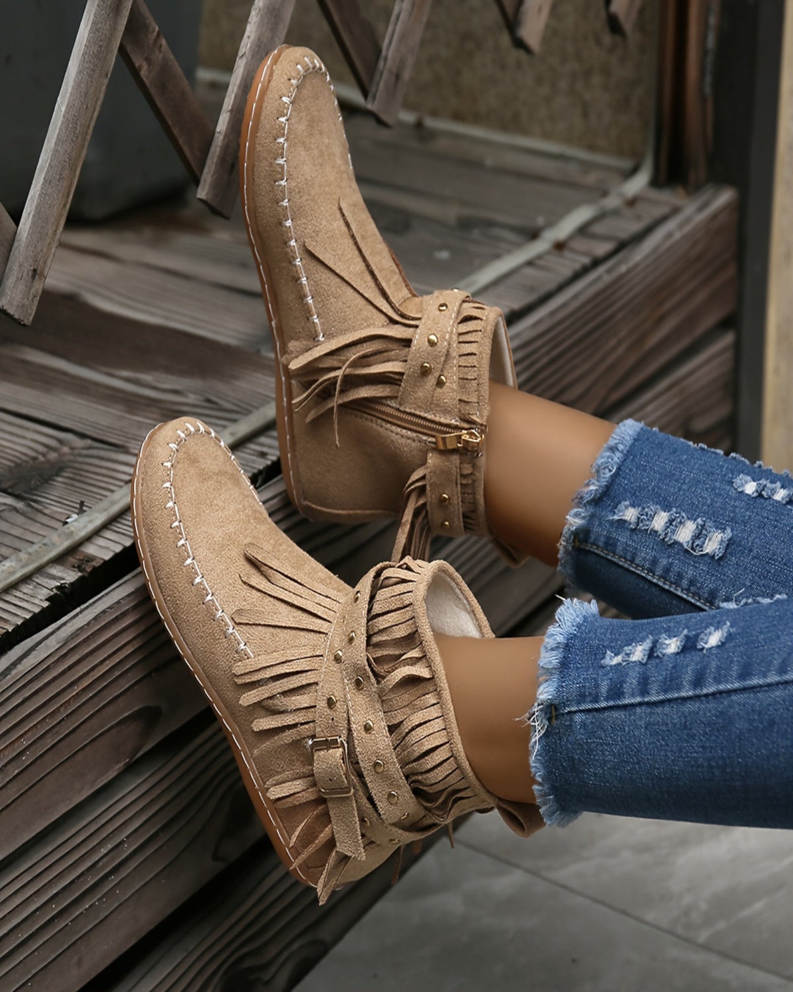 Zuleika – Chic Boho Flannel Tassel Ankle Boots - Boots - Boho Style